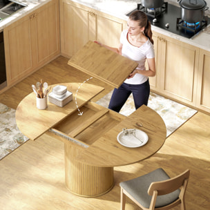Mesa de Comedor Extensible Redonda, 110-150 cm, Mesa de Cocina Extensible, para 6-8 Personas, con Base Estriada Ancha, para Salón, 110-150x110x75 cm, Madera Natural