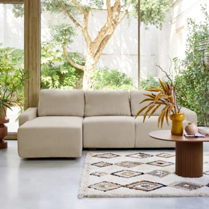 Canapé d'angle gauche 3 places tissu beige L 260 x P 88 / 139cm / x H 87cm - Dany