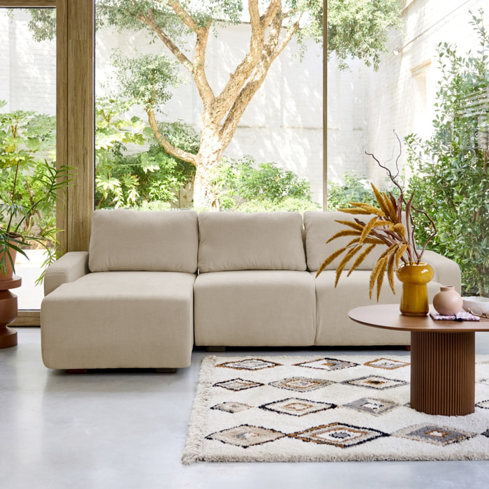 Canapé d'angle gauche 3 places tissu beige L 260 x P 88 / 139cm / x H 87cm - Dany
