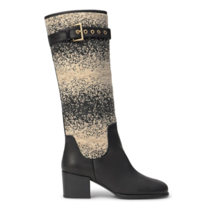 Bota de tacón Niebla en cuero y punto con hebilla decorativa