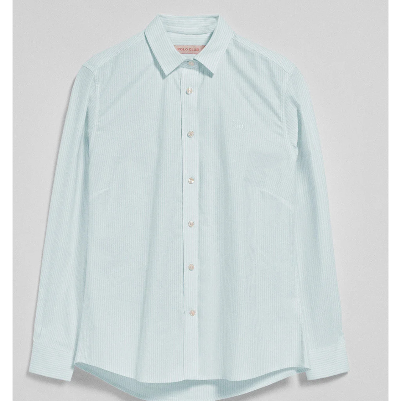 Camicia a righe color acquamarina con logo ricamato