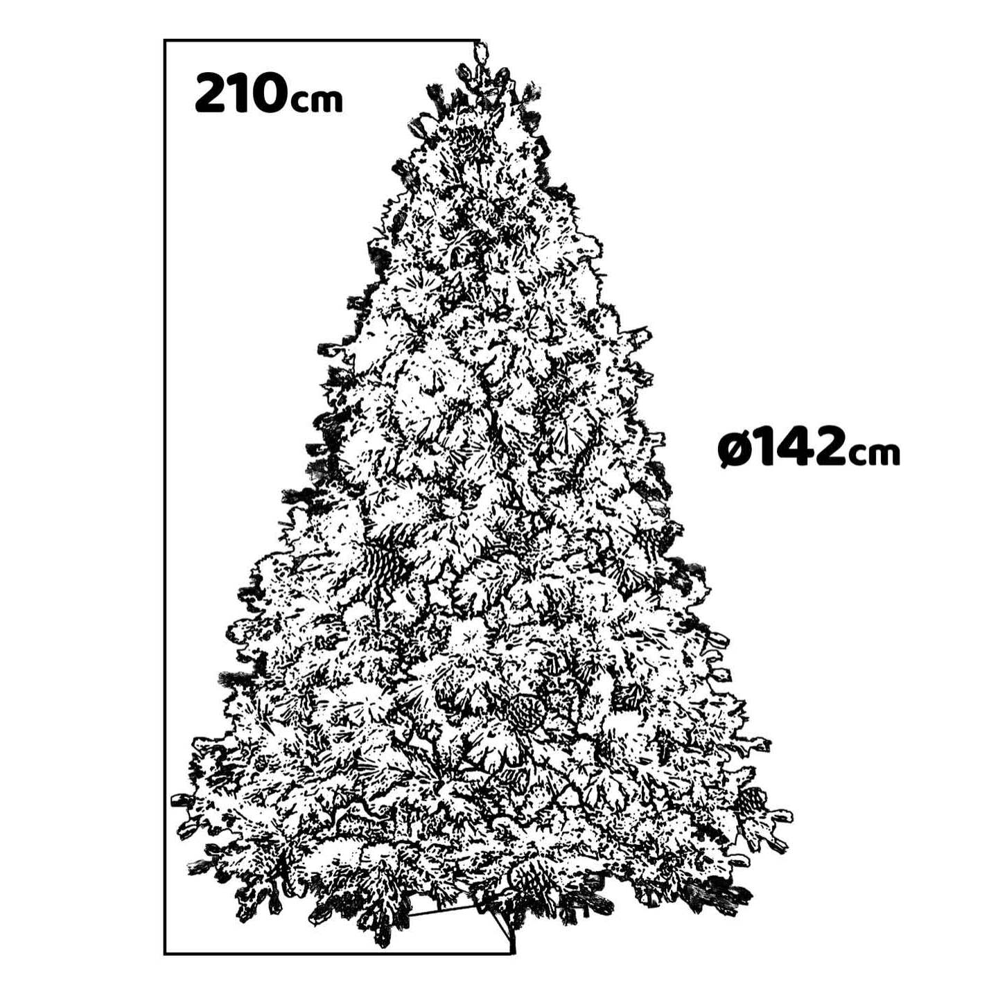 Luna - Albero di Natale con neve e pigne in PE PVC PP ø142x210H cm, 2155 rami