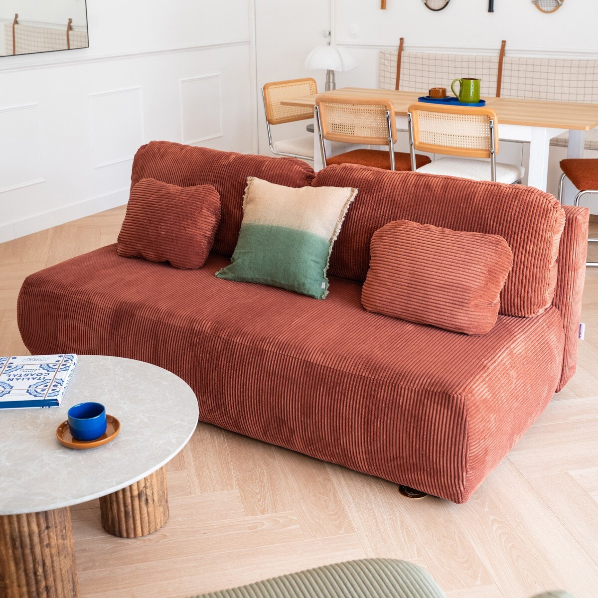 Canapé convertible 3 places avec coffre en velours côtelé - GEMMA