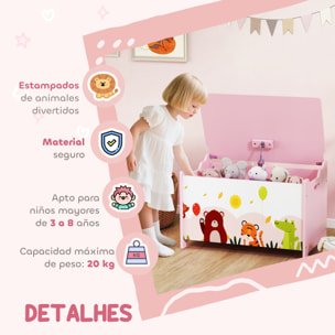 Caja de Almacenaje de Juguetes, Baúl Juguetes Infantil, Tapa Abatible con Cierre Suave, Asas, Estampados de Animales, para Libros, Ropa en Dormitorio, Sala de juegos, Guardería, Rosa