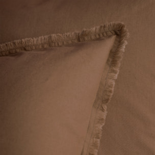 Set de 2 taies d'oreiller unies à franges, COTON LAVÉ