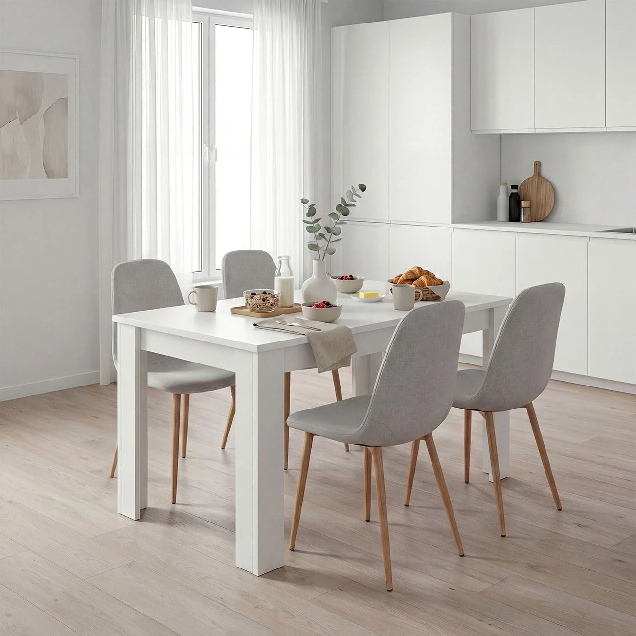 Mesa de comedor extensible en blanco artik 123-173x75 cm Sira Blanco Artik (Blanco Mate)