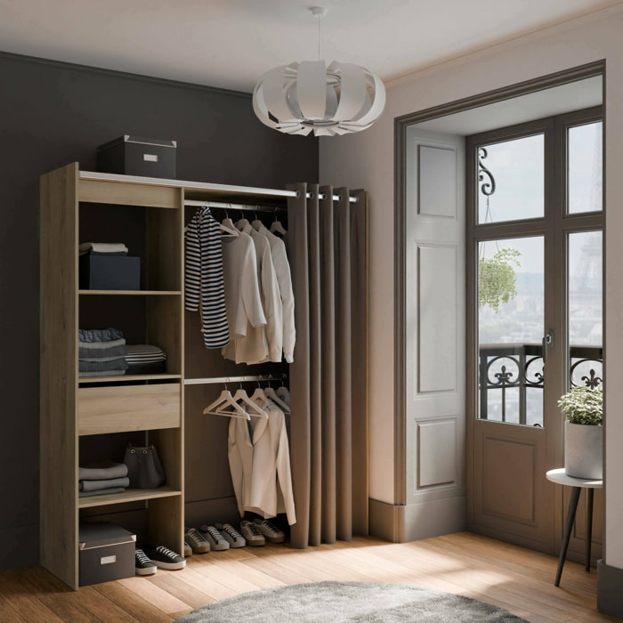 Guardaroba grande Serpentina, Mobile camera da letto, Cabina armadio portabiti, Armadio appendiabiti, 167x50 h192 cm, Rovere e Bianco opaco