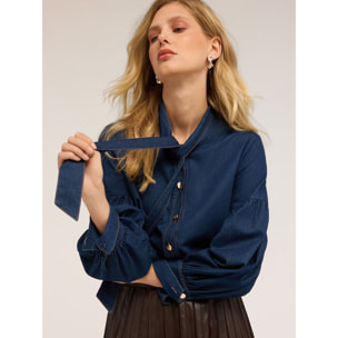 Motivi - Camicia in denim con collo a fusciacca - Blu