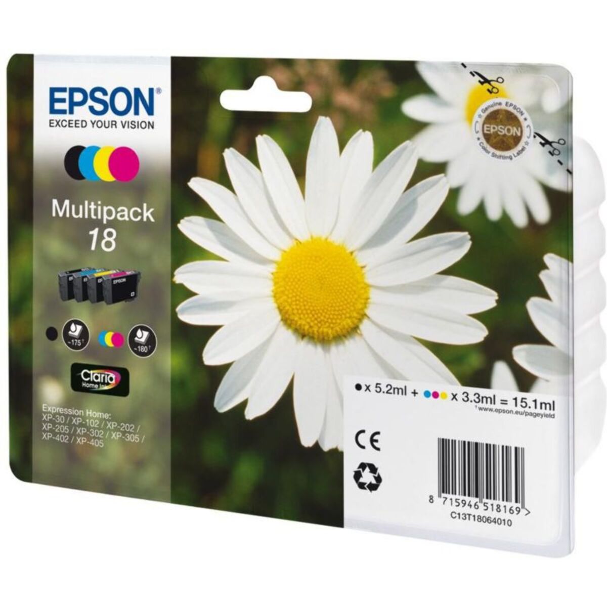 Cartouche d'encre EPSON Pack Multipack 4 Originales T1806 Série Pâquerette (Noir + 3 Couleurs) - C13T18064010