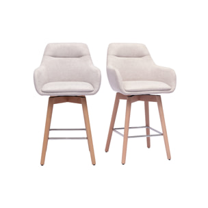 Tabourets de bar scandinaves pivotants 360° en tissu effet velours texturé beige et bois clair H65 cm (lot de 2) ALESS