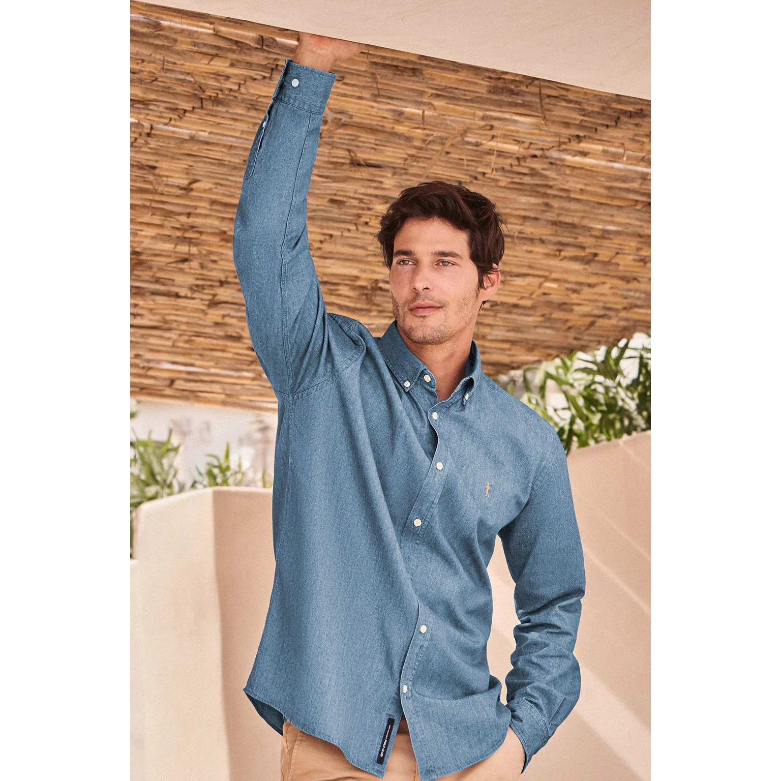 Camicia denim regular fit con logo Rigby Go