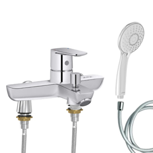 Mitigeur baignoire July+ + pommeau de douche Juliette + flexible de douche lisse + colonnettes Idro'Flex