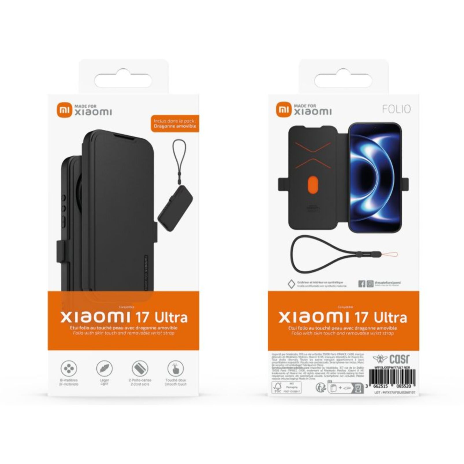 Etui avec cordon MADE FOR XIAOMI premium noir + dragonne Xiaomi 17 Ultra