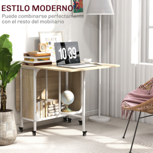 Mesa Plegable de Comedor Mesa de Cocina Plegable con Ruedas Alas Abatibles y Estante Mesa Plegable para Salón 130x80x74 cm Madera Natural