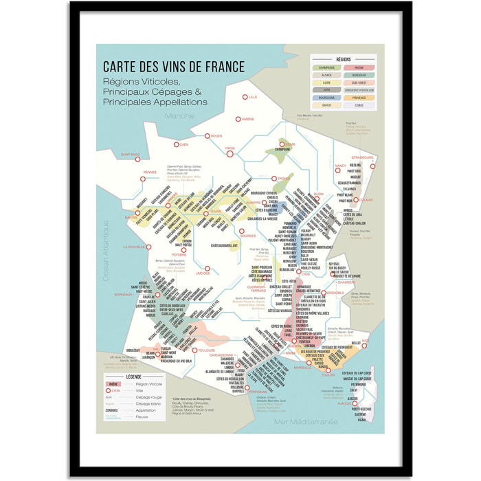 Affiche - Carte des vins de France - Frog Posters