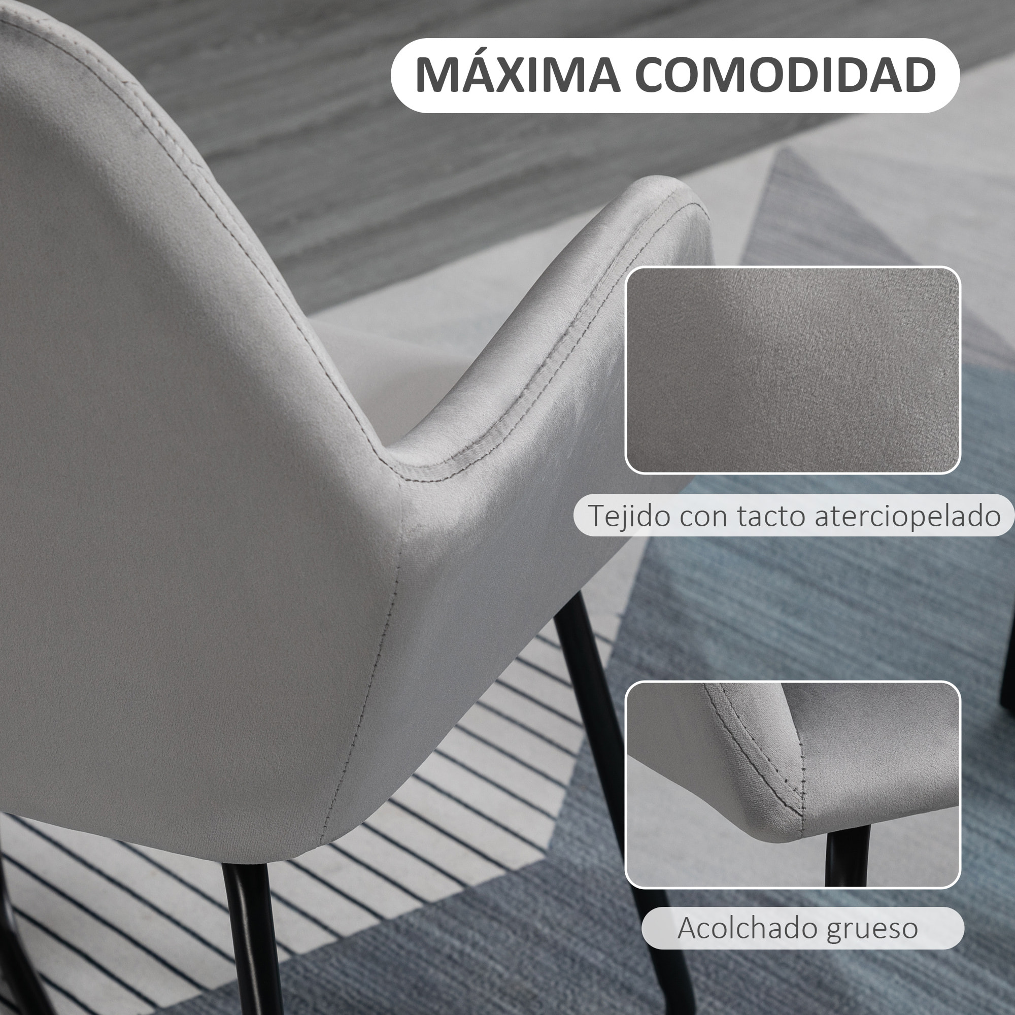 Butaca de Salón Sillón de Salón Tapizado en Terciopelo con Asiento Acolchado Base Metálica Cruzada Sillón Lectura para Sala de Estar Dormitorio Gris