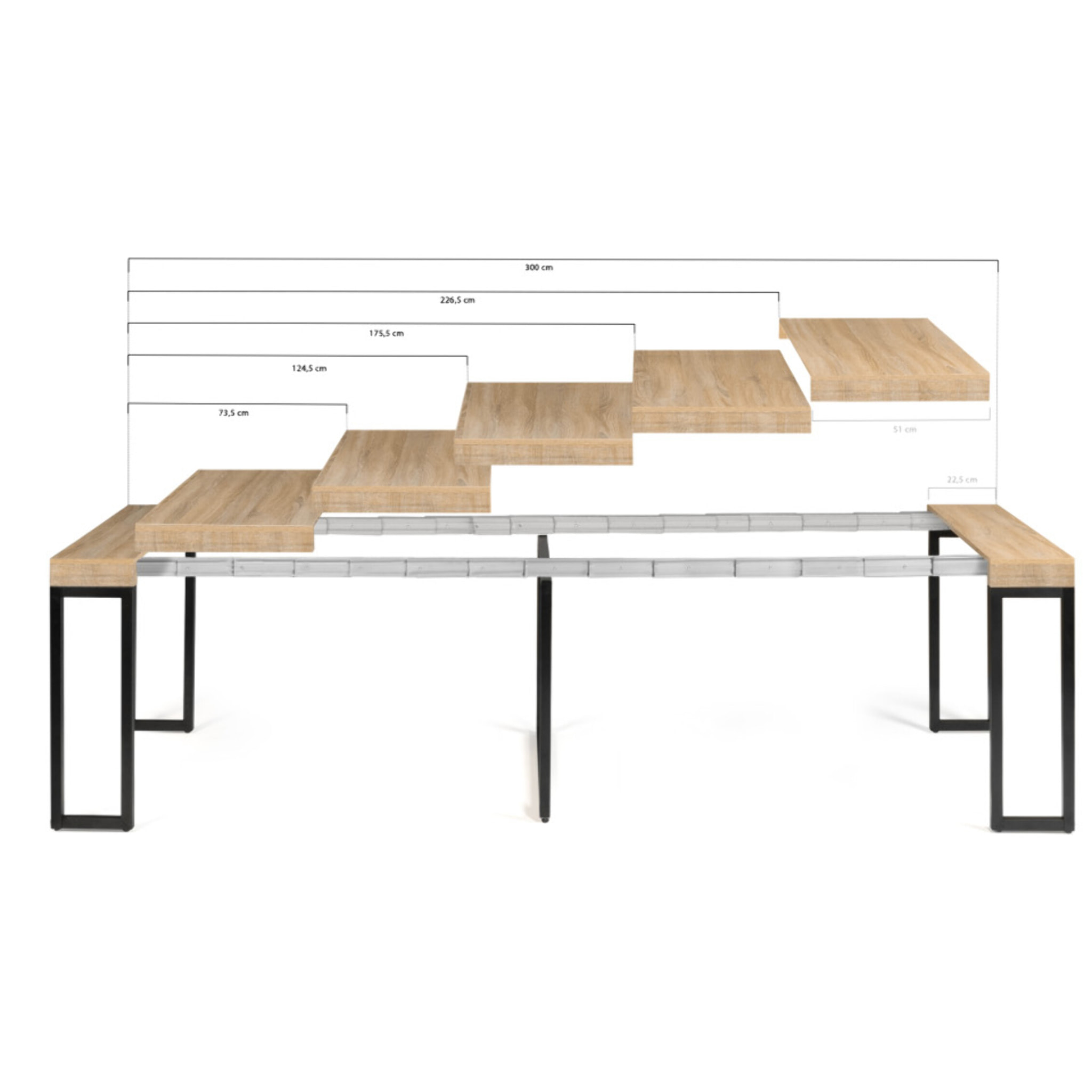 Console extensible Memphis - plusieurs dimensions - Bois / Noir