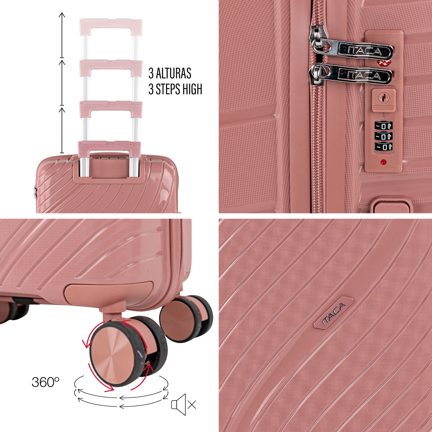 Juego De Maletas Rígidas Pp Itaca Danubio Rosa