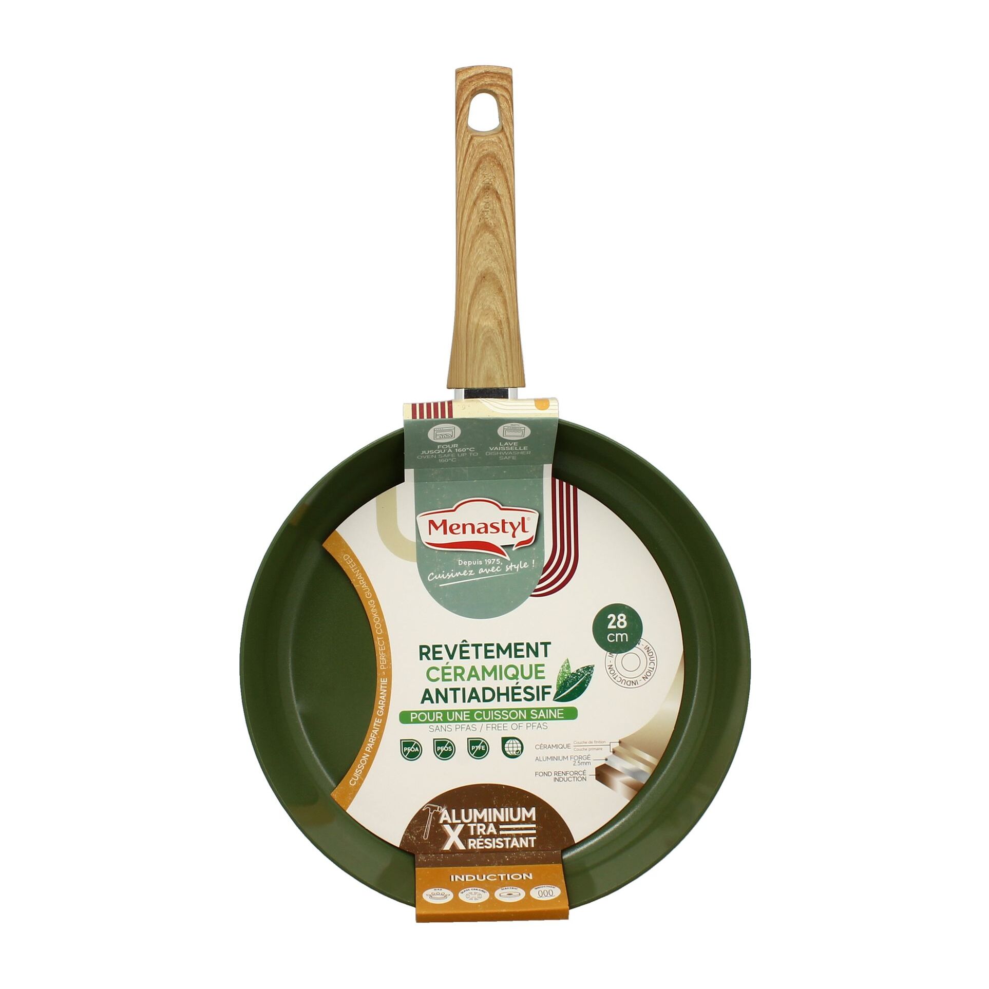 Poêle 28cm avec revêtement céramique vert - tous feux COLORAMA