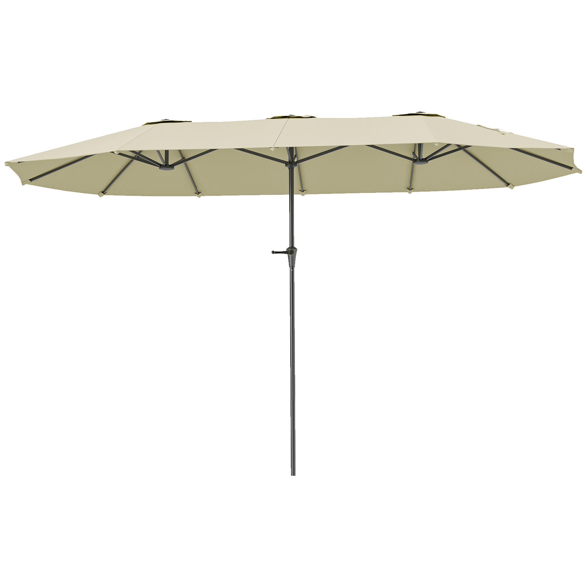 Parasol de jardin grande taille 4 x 2,2 x 2,3 m manivelle métal époxy tissu haute densité 180 g/m² blanc cassé