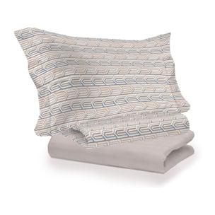 Completo Lenzuola Linea 3027 In Percalle Fantasia Geometrico Disegno Henry Beige