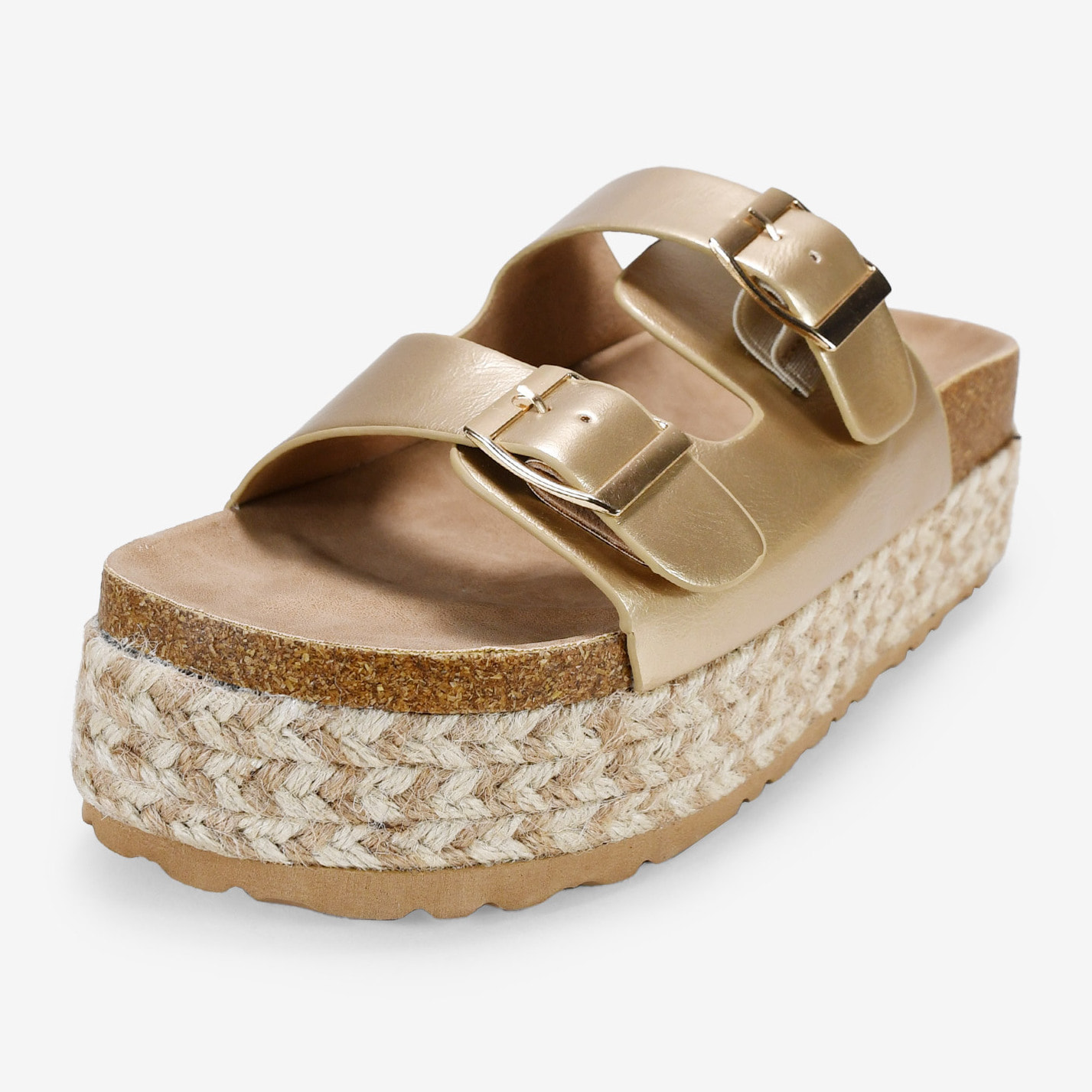 Sandalias de plataforma doradas con esparto