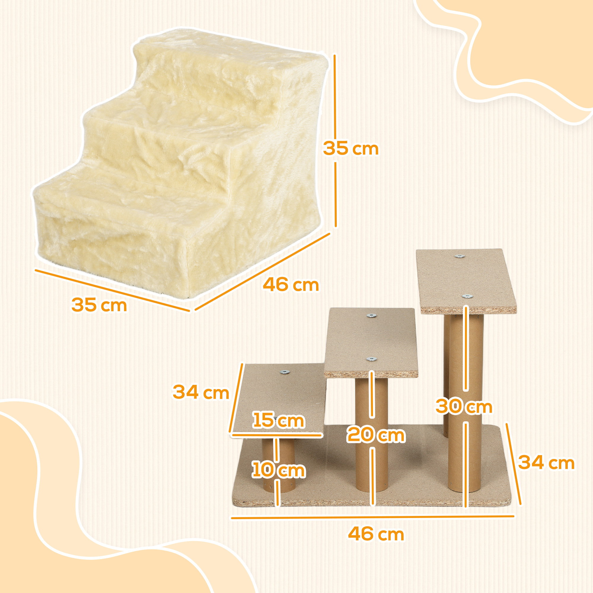 Escalera para Perros de 3 Peldaños, Escalera para Mascotas con Funda Extraíble y Lavable, Rampa para Perros y Gatos para Cama, Sofá, 46x35x35 cm, Beige