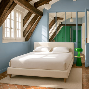 Lit avec tête de lit en tissu bouclé - MILO