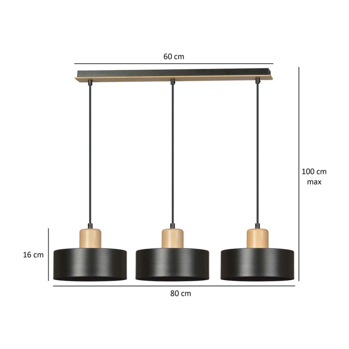 Lampada a sospensione TORIN in acciaio nero opaco e legno