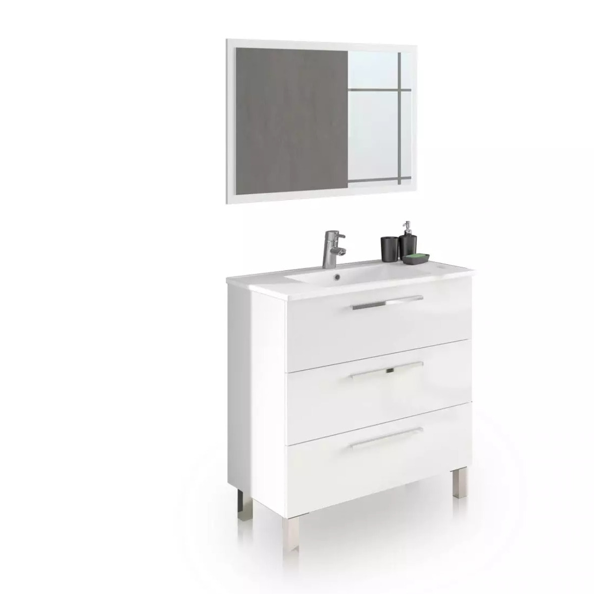 Pack de baño con lavabo cerámico Feel Blanco Brillo