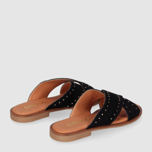 Sandalias de Serraje - Negro - Tacón: 1 cm