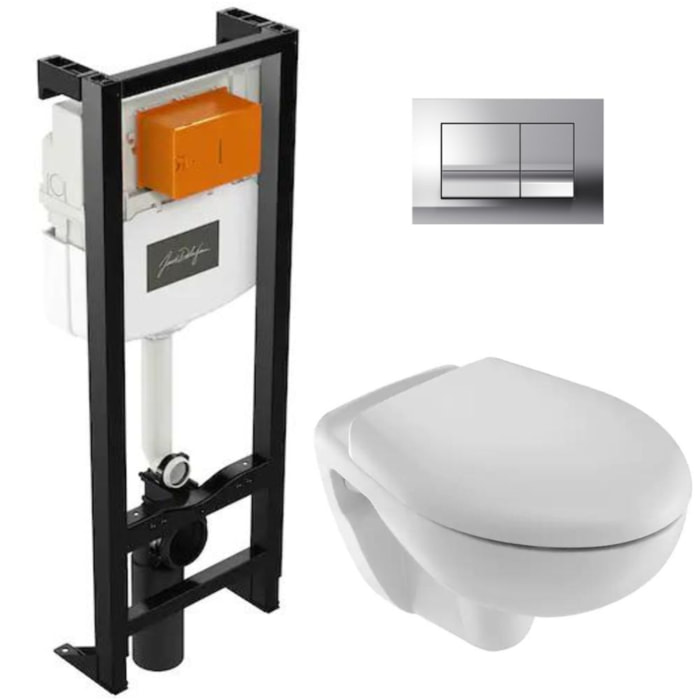 Pack WC suspendu JACOB DELAFON Brive + bâti + abattant + plaque