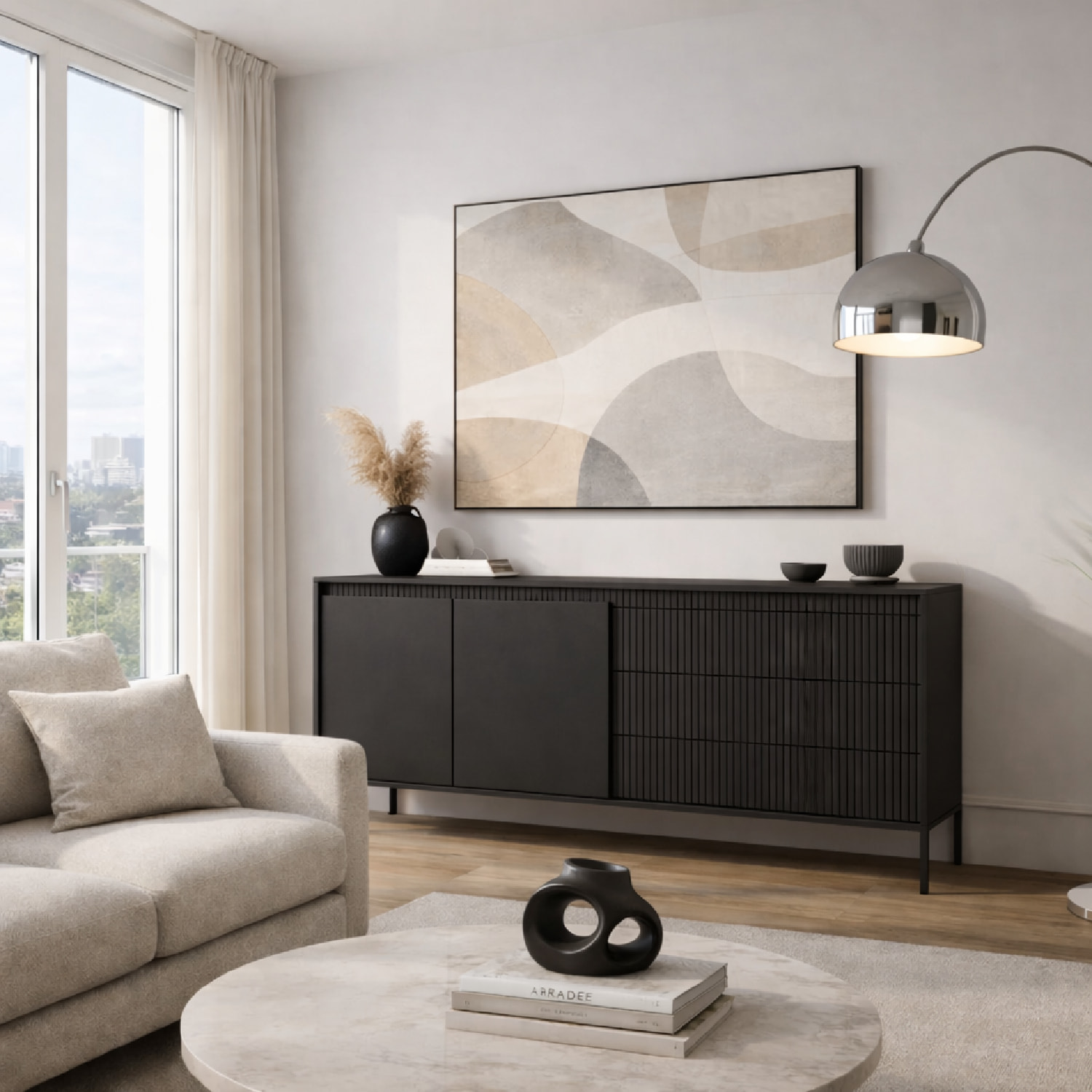 Madia Credenza 2 Ante 3 Cassetti Push To Open Con Ripiani E Vani Mobile Soggiorno Design Moderno Con Piedini In Metallo 187.1 x 81.4 x 39.5 Cm Nero