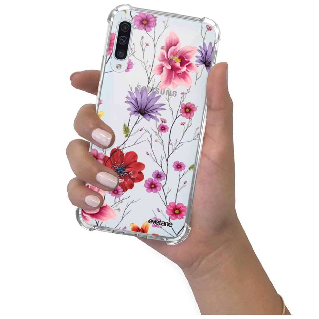 Coque Samsung Galaxy A20e anti-choc souple angles renforcés transparente Fleurs Multicolores Evetane