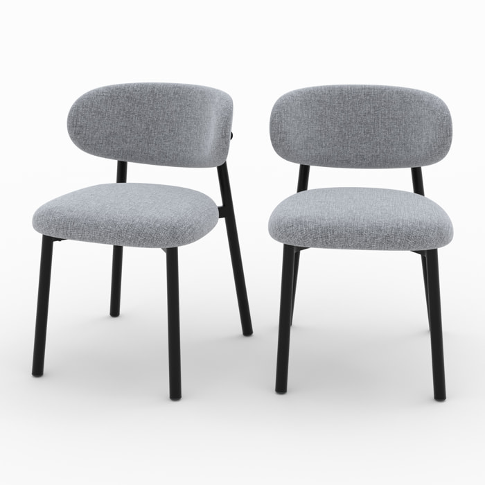 Lot de 2 chaises en tissu gris foncé chiné et pieds en métal noir - Nao