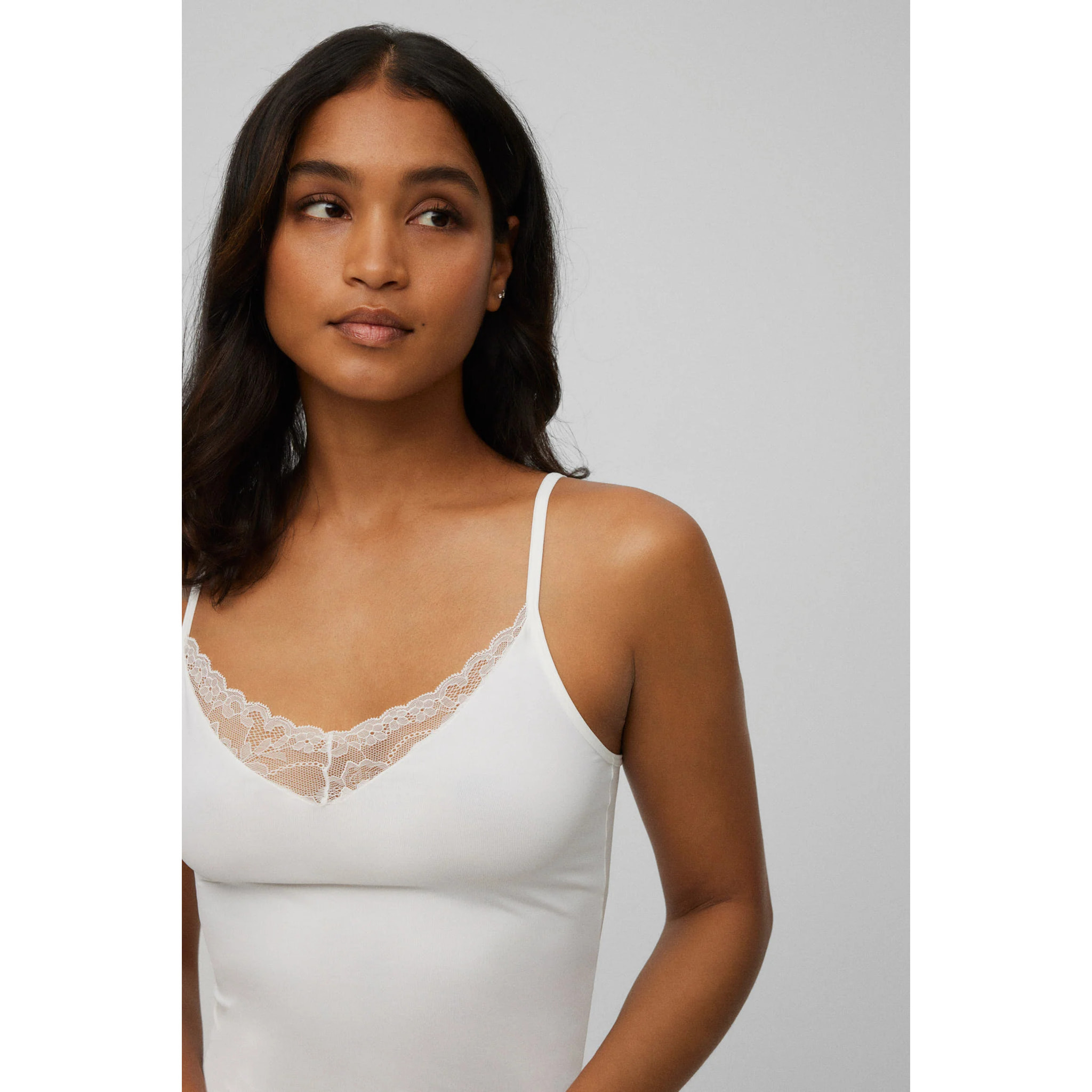 Top senza spalline con dettagli in pizzo avorio