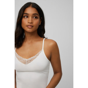 Top senza spalline con dettagli in pizzo avorio