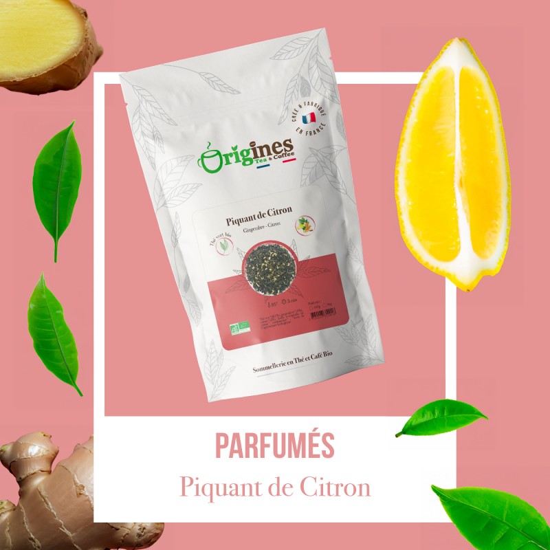 Piquant de Citron - Thé vert Bio gingembre citron - Sachet 100g