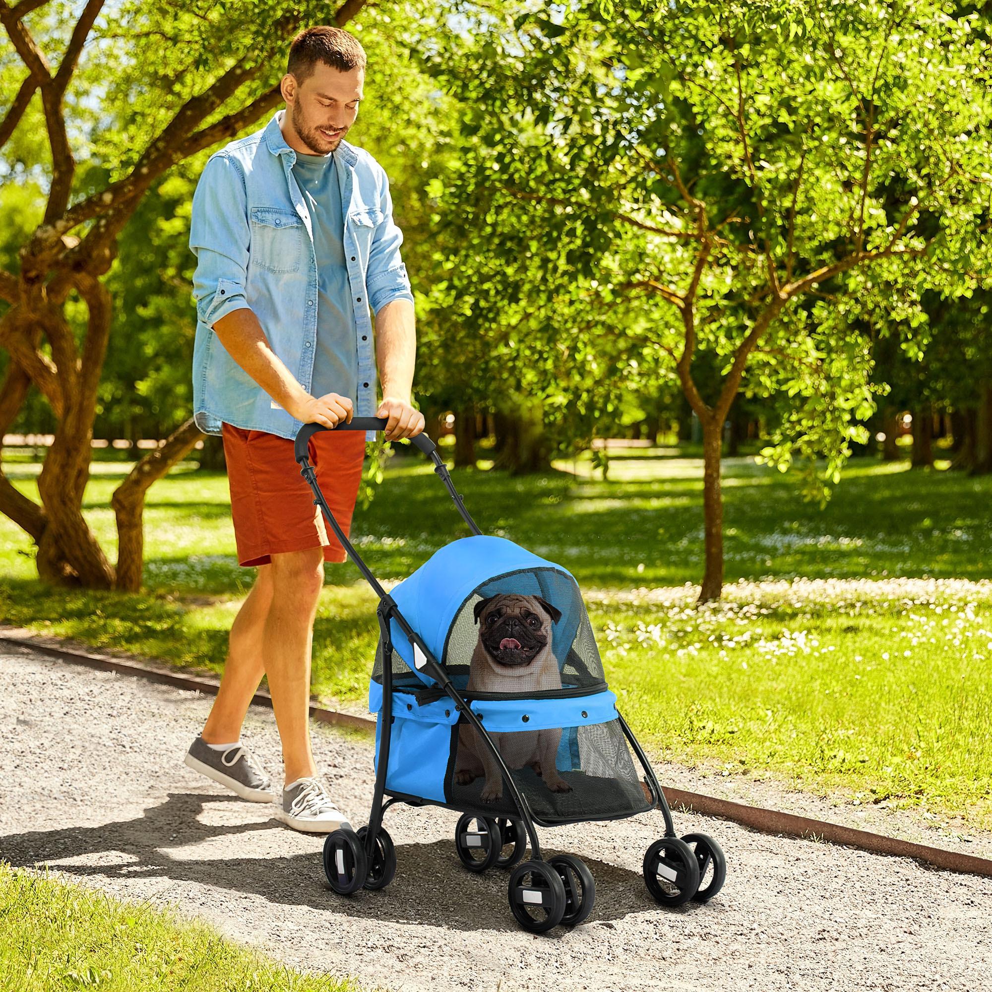 Cochecito para Mascotas Plegable Carrito para Perros y Gatos con Ventanas de Malla Cojín Lavable Correas de Seguridad Cubierta de Tela Oxford y Marco de Acero 82x47x97 cm Azul