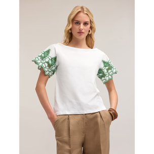 Motivi - Camiseta con mangas bordadas - Verde