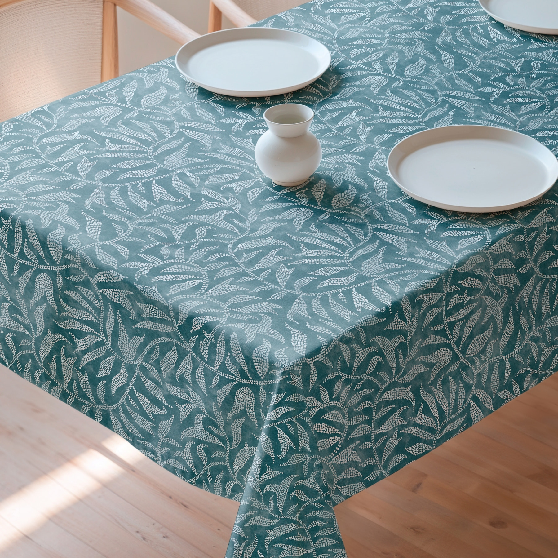Mantel estampado antimanchas YERAY TURQUESA