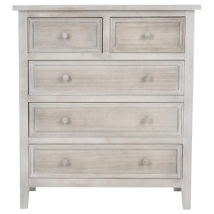 Chiffonnier "Charme" bois blanchi 5 tiroirs