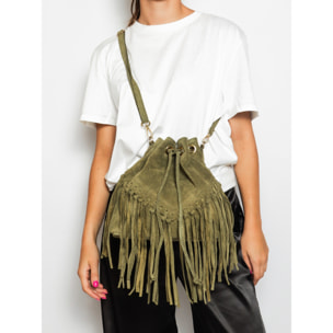 Borsa a secchiello da donna Made in Italy - Modello Umbria Plus - Pelle scamosciata - 25.0 x 22.0 x 13.0 cm