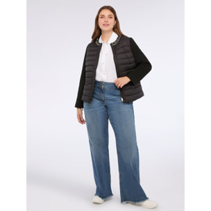 Fiorella Rubino - Plumífero bimaterial con detalle de joya y relleno de Sorona® Aura - Negro