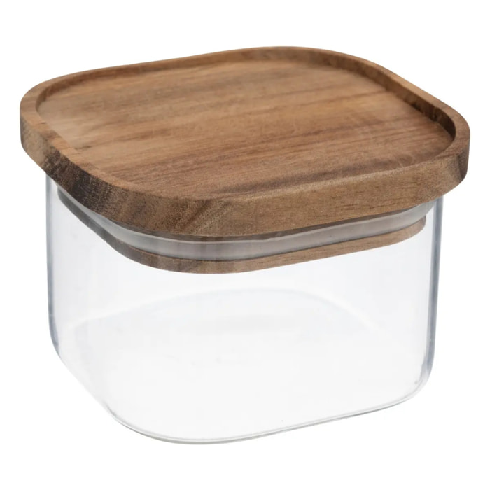 Bocal "Hermet" 0,4Len verre avec couvercle hermétique en acacia
