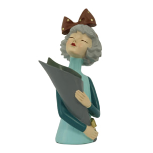 Donna in resina portafiori blu cm16,5x12h32