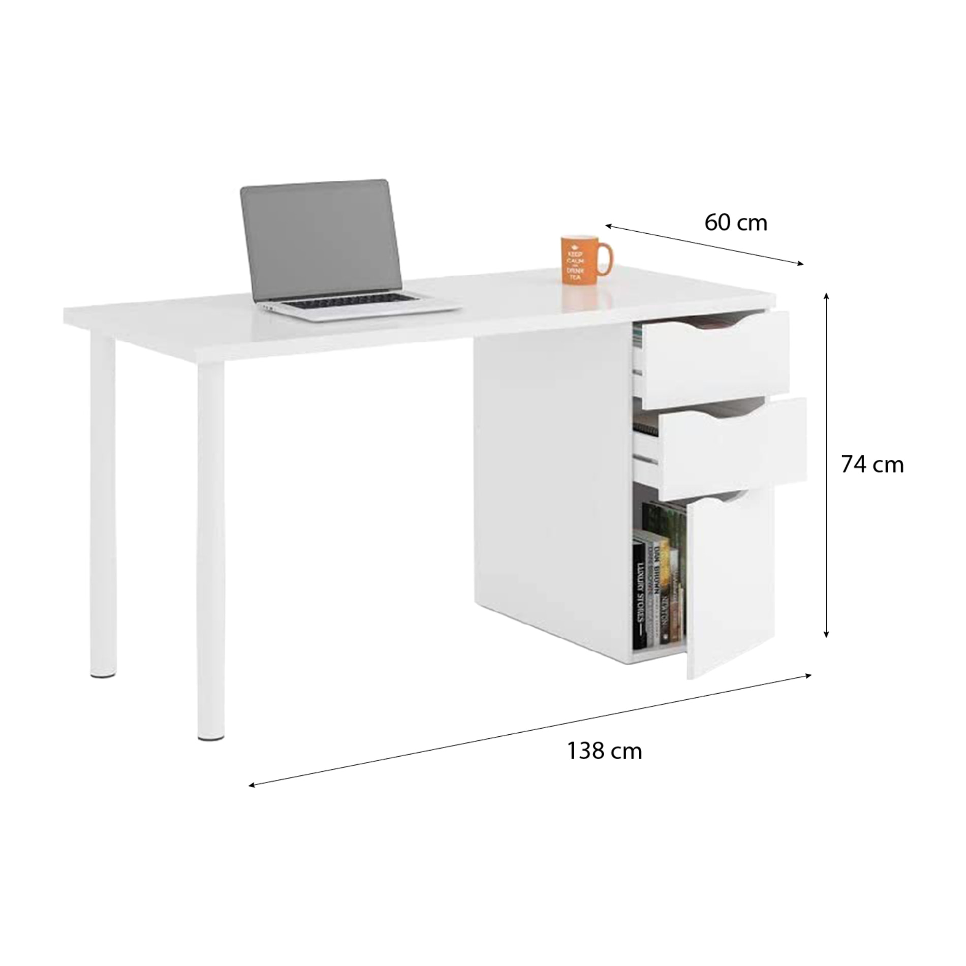 Scrivania con Cassetti Pamplona Scrittoio Mobile per Computer Desk da Ufficio Soggiorno Sala da Pranzo 138 x 74 x 60 cm Colore Bianco