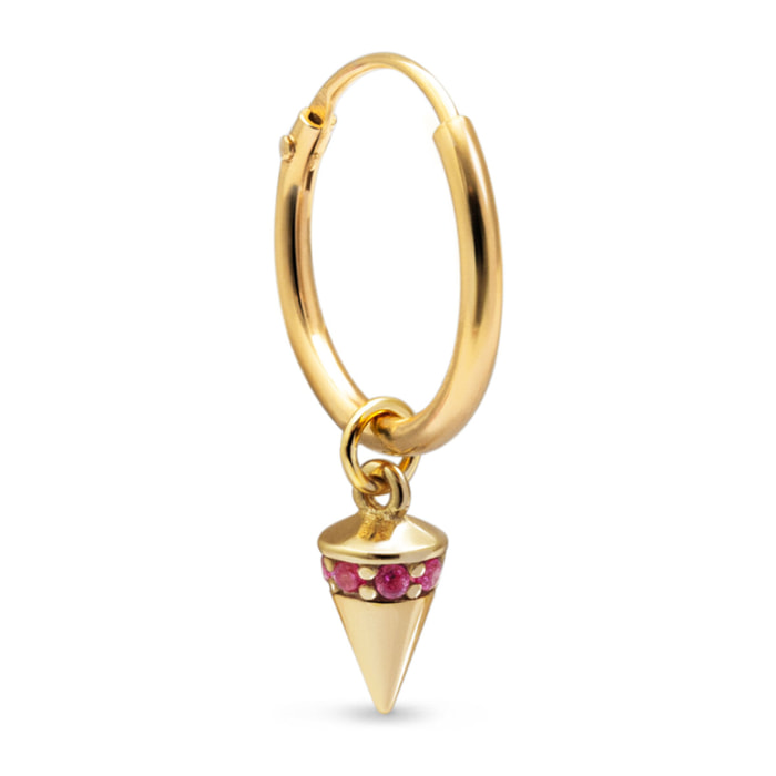 Pendiente Suelto Aro Cono Rosa Plata Baño Oro