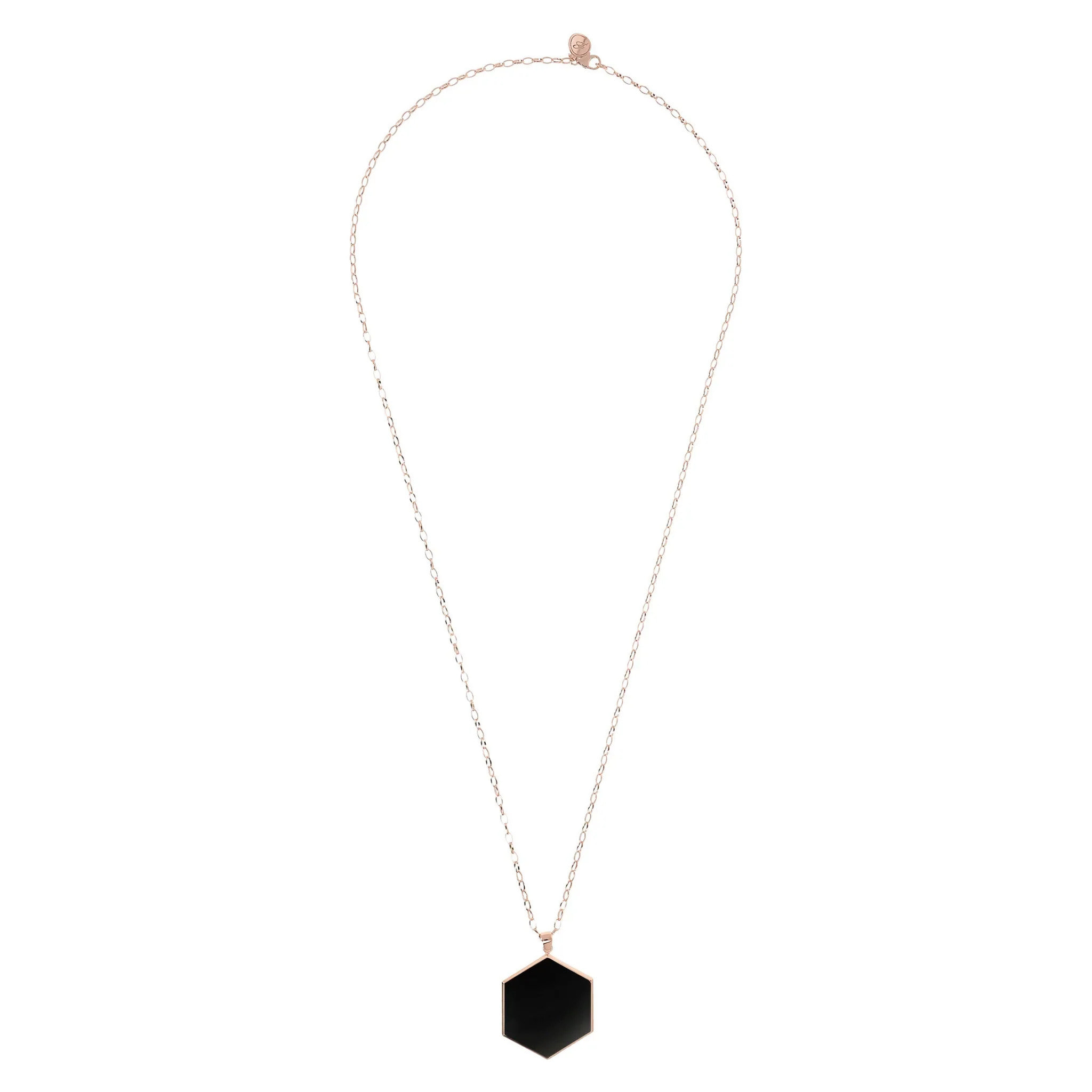 Collana Lunga Catena Rolo con Pendente Esagono Grande in Madreperla Bianca