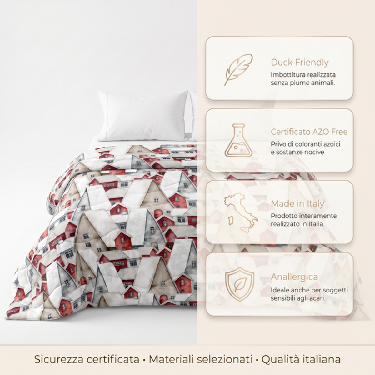 Trapunta Invernale in Microfibra Mano Pesca, Imbottitura 270 g/m², Anallergica, Duck Friendly, AZO FREE, Made in Italy con Fantasie Moderne